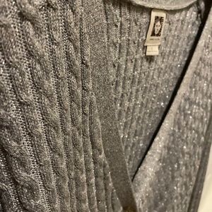 Anne Klein | sparkly flattering v neck silver cardigan | L